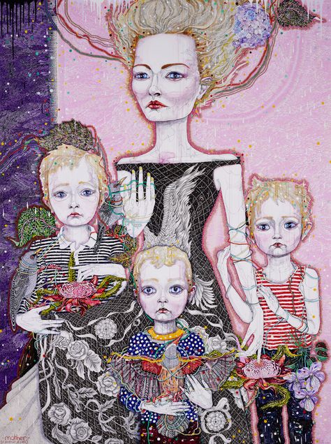 Archibald Prize Archibald 2011 finalist: Mother (a portrait of Cate) by Del Kathryn Barton Del Kathryn Barton, Neo Rauch, Anselm Kiefer, Australian Painting, Australian Art, Australian Artists, Gustav Klimt, Museum Of Modern Art, Tasmania