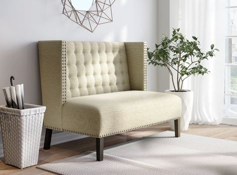 Louis 52.25" Tufted Settee Banquette Bench, Upholstered Banquette, Upholstered Settee, Settee Bench, Soft Seating, Big Lots, Upholstered Bench, Settee, Dining Room Living Room