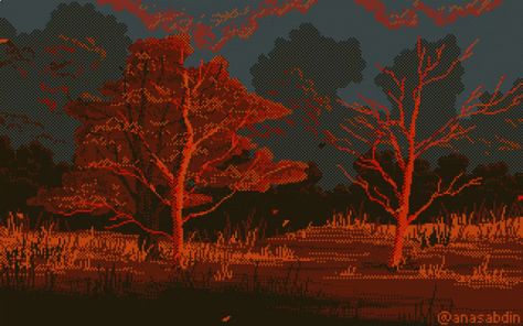 Pixel Background Gif, Pixel Art Autumn, Autumn Pixel Art, Red Pixel Art, Pixel Art Landscape, Pixel Art Background, Pixel Animation, Arte 8 Bits, 8bit Art