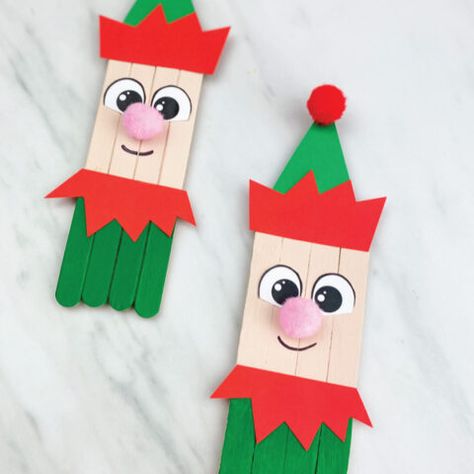 Popsicle Stick Elf, Elf Popsicle Stick Craft, Popsicle Craft, Craft Stick Projects, Popsicle Stick Craft, Elf Crafts, Bricolage Halloween, Snowman Crafts Diy, Paper Bag Crafts