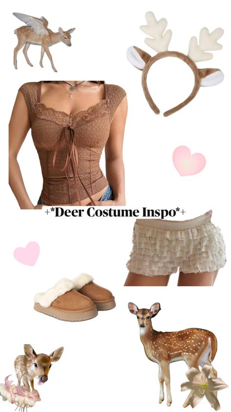 Deer Woman Costume, Women’s Deer Costume, Doe Costume Ideas, Cute Deer Costume, Deer Costume Halloween, Bambi Costume Women, Easy Deer Costume, Deer Halloween Costumes Women, Diy Deer Costume For Women