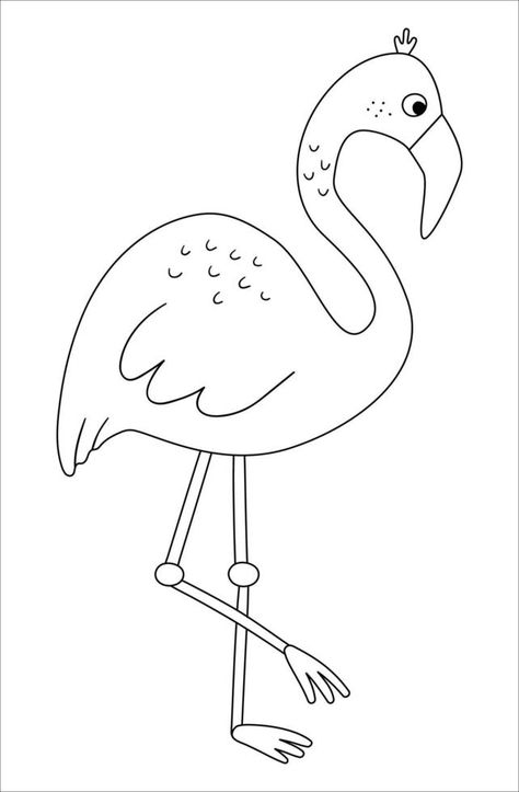 Flamingo Clipart Black And White, Flamingo Black And White, Flamingo Outline, Bird Black And White, Summer Clip Art, Cute Flamingo, Summer Clipart, Exotic Bird, White Illustration