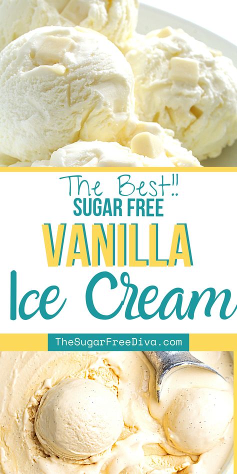 Make this tasty sugar free vanilla ice cream recipe for dessert, snack, or even for a party, barbecue or gathering. Perfect homemade diy idea for summer, holidays, or any time! Keto I E Cream Recipes, Homemade Ice Cream Recipes Healthy, Lowfat Homemade Ice Cream, Keto Ice Cream Recipes Easy Heavy Cream, Splenda Ice Cream Recipes, Homemade Ice Cream Sugarfree, Sugar Free Frozen Desserts, Diy Vanilla Ice Cream, Clean Ice Cream Recipe