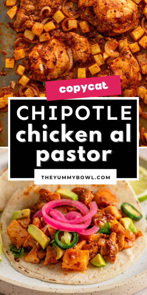 chicken al pastor. Copy Cat Chicken Al Pastor Chipotle, Al Pastor Chicken Tacos, Chipotle Al Pastor Chicken Copycat, Chicken Al Pastor Recipe Slow Cooker, Chicken El Pastor Recipe Chipotle, Chipotle El Pastor Chicken, Chicken Al Pastor Recipe Chipotle, Al Pastor Chicken Recipe, Copycat Chipotle Chicken Al Pastor