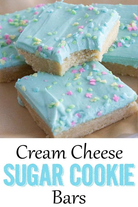 Cream Cheese Desserts Easy, Sugar Cookie Bar Recipe, Frosted Sugar Cookies, Cookie Bars Easy, Easy Bar Recipes, Cream Cheese Sugar Cookies, Cream Cheese Bars, Sugar Cookie Cakes, Cream Cheese Desserts