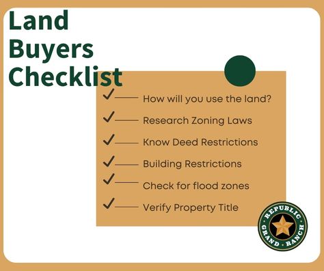 Thinking about buying land? Don't know where to start? ✅ It's important for potential land owners to do their due diligence. Researching the property's history, checking for any potential restrictions or zoning laws, and understanding the surrounding area can help ensure a smooth and successful purchase. 👉 Need help? Our Land Consultants are ready to answer your questions. DM us to get the conversation started today! #LandOwnership #RealEstateTips #LandSale #RepublicGrandRanch Land Purchase, Buy Dirt, Buying Land, Buy Land, Due Diligence, How To Start Conversations, Idea Board, How To Buy Land, Real Estate Tips