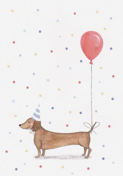 Animal Birthday Drawing, Dachshund Watercolor, Birthday Drawings, Long Dog, Watercolor Birthday Cards, Birthday Card Drawing, Birthday Illustration, Birthday Art, 강아지 그림