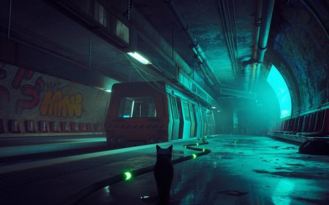 Stray Game Environment, Stray Game Screenshots, Stray Concept Art, Stray Game Aesthetic, Stray Game Wallpaper, Stray Game, Wallpapers 2024, Runner Games, Dynamic Painting