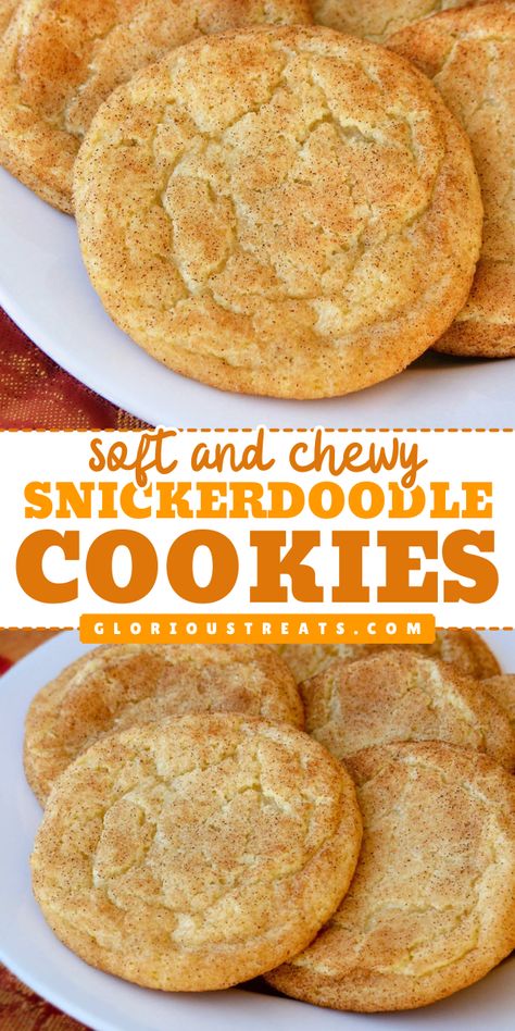 Here's an easy Christmas cookie! This Soft and Chewy Snickerdoodle Cookie recipe features slightly crisp, golden edges and coated with a mouth-warming cinnamon sugar mixture. Save this sweet Christmas dessert idea for your Holiday baking recipe! Big Chewy Snickerdoodle Cookies, Modern Honey Snickerdoodles, Shoo Fly Pie Cookies, Best Soft Snickerdoodle Cookies, Chewy Holiday Cookies, Snickerdoodle Cookies Half Baked Harvest, Soft Chewy Snickerdoodle Cookies, Cinnamon Snickerdoodle Cookies, Soft And Chewy Snickerdoodles