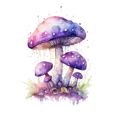 Mushroom Sublimation, Mushroom Printable, Shroom Art, Purple Mushrooms, Dragonfly Artwork, Purple Mushroom, Mushroom Clipart, Magical Mushroom, Mushroom Paint