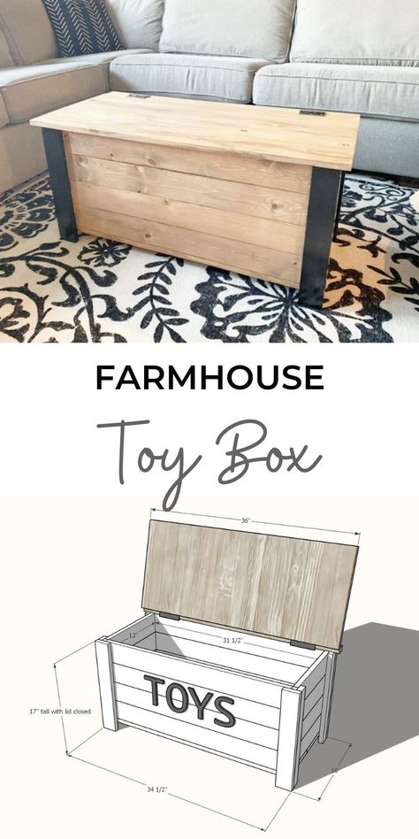 Farmhouse Toy Box | Ana White Wood Bins Diy, Toy Chest Diy Plans, Diy Wood Toy Storage, Wood Toy Box Plans, Farmhouse Diy Furniture Projects, Build Toy Chest, Blanket Box Diy, Diy Wood Chest How To Build, Hope Chest To Toy Chest