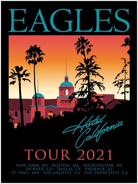 Funky Music Poster, Crystal Leigh, Eagles Hotel California, Long Goodbye, Rock Album Covers, The Long Goodbye, Concert Poster Design, Rock Band Posters, California Poster