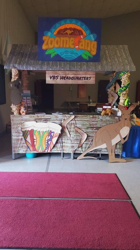 Australia Party Decorations, Australian Outback Party, Australian Outback Decorations, Outback Decorations, Zoomerang Vbs Decor, Australian Vbs Decorations, Zoomerang Vbs Decorating Ideas, Zoomerang Vbs, Backyard Bible Camp