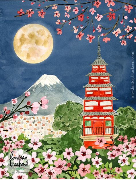 Japan Travel Illustration, Japan Inspired Art, Vacation Painting Ideas, Illustration Art Watercolor Drawing, Kyoto Drawing, Lindsay Brackeen, Vacation Painting, Loose Art, Japanese Inspired Art