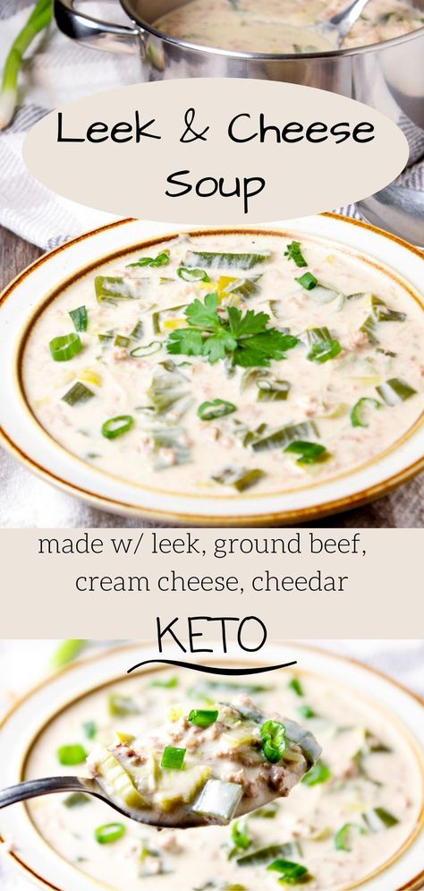 Leek Recipes Keto, Keto Leek Recipes, Keto Leek Soup Recipes, Keto Leek Soup, Fried Ground Beef, Cream Of Leek Soup, Keto Soups, Leek Recipes, Keto Dishes