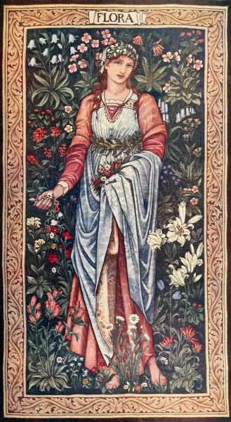 ‘Flora.’ Tapestry designed by Edward Burne-Jones and J. Henry Dearle. Executed by Morris & Co.Plate from ‘The Studio’ 1908. Published Leicester Square, London.Robarts - University of Torontoarchive.org Edward Burne Jones Paintings, Kelmscott Press, Burne Jones, Faery Art, Pre Raphaelite Art, Edward Burne Jones, John Everett Millais, Medieval Tapestry, Flora Design