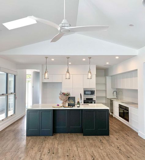 Kitchen Fans Ceiling, Raked Ceiling Living Room, Kitchen Fans, Vaulted Ceiling Kitchen, Pitched Ceiling, Vaulted Ceiling Living Room, Raked Ceiling, Kitchen Box, Open Plan Kitchen Living Room