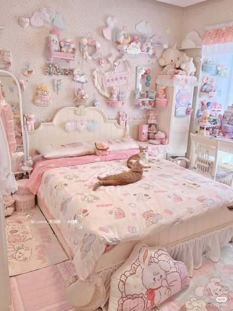 Kawaii Room Ideas, Kawaii Bedroom, Pink Bedroom For Girls, Pink Room Decor, Cute Bedroom Ideas, Room Redesign, Dekorasi Kamar Tidur, Cute Room Ideas, Dream House Rooms