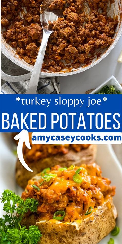 Ground Turkey Stuffed Potatoes, Ground Chicken Baked Potatoes, Ground Turkey Baked Potato, Sloppy Joe Baked Potato, Chili Stuffed Baked Potatoes, Fluffy Baked Potatoes, Ground Turkey Sloppy Joes, Potato Calories, Inspired Taste