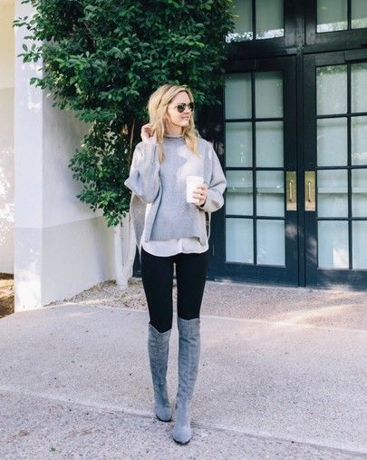 Light Grey Boots Outfit, Gray Suede Boots Outfit, Grey Sweater Outfit Fall, Grey Suede Boots Outfit, Gray Boots Outfit, Sweater Boots Outfit, Outfit Ideas Layering, Grey Boots Outfit, Suede Boots Outfit