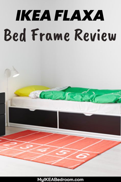 IKEA Flaxa Bed Frame Review: IKEA’s Flaxa bed frame might be just what you are looking for, especially since it has the slatted bed base and storage compartments included in the price. The Flaxa bed frame is a highly convenient bedding solution for kids, especially if they have a small room without much space for storage. Ikea Bed Frames, Ikea Mattress, Bed Platform, Affordable Bedding, Ikea Bed, Mattresses Reviews, Large Shelves, Bed Slats, Frame Stand