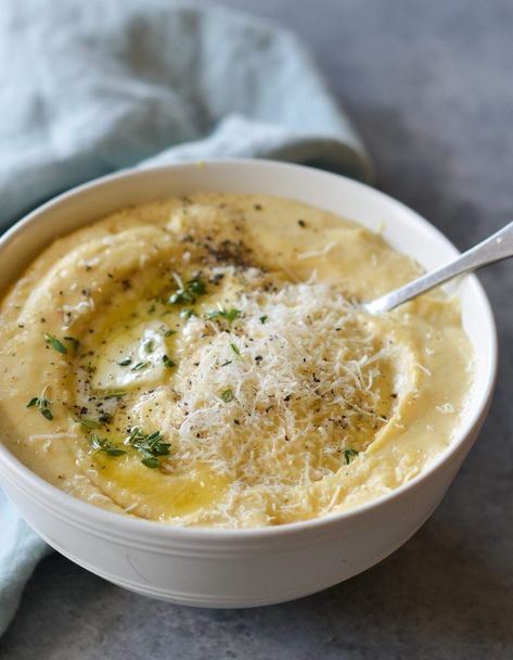 Creamy Butternut Squash Polenta - Once Upon a Chef Butternut Squash Polenta, Polenta Grits, Cornmeal Mush, Grits Recipes, Seder Meal, Polenta Recipe, Creamy Butternut Squash, Matzo Ball, Once Upon A Chef