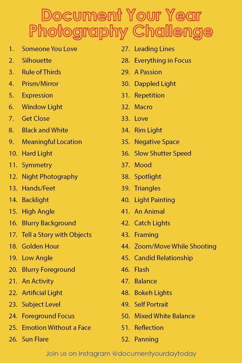 Improve your photography skills with a new challenge every week, starting whenever you want. The themes alternate over four week sets of the following categories: subject/moment, lighting, composition, and technical. The technical prompts might be a little more challenging if you’re just using a cell phone camera, but there will be workarounds for that in the emails/blogs. Click the link to sign up for weekly emails. Challenge Photography, Cell Phone Photography, Improve Photography, Themed Photography, Photo Prompts, Rule Of Thirds, Photography Basics, Photography Challenge, New Challenge