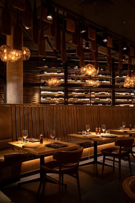 The Meat & Wine Co. Barangaroo- Australia :: Behance Winery Tasting Room Interiors, Wine Wall Restaurant, Winery Restaurant Interior Design, Wine Cafe Interior, Wine Restaurant Design, Moody Wine Bar, Wine Bar Ideas Restaurants, Wine Bar Interior Design, Argentinian Restaurant