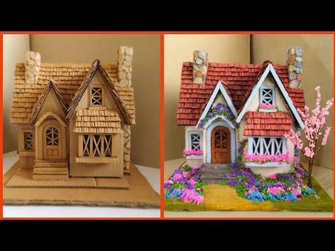 Making a DIY Beautiful Cottage Using Cardboard And Waste Air Dry Clay/DIY Fairy House - YouTube Air Dry Clay Fairy House, Air Dry Clay For Kids, Fairy Cottage House, Das Clay, Clay For Kids, Cardboard Houses, Clay Fairy House, Miniature Stuff, Fairy House Diy