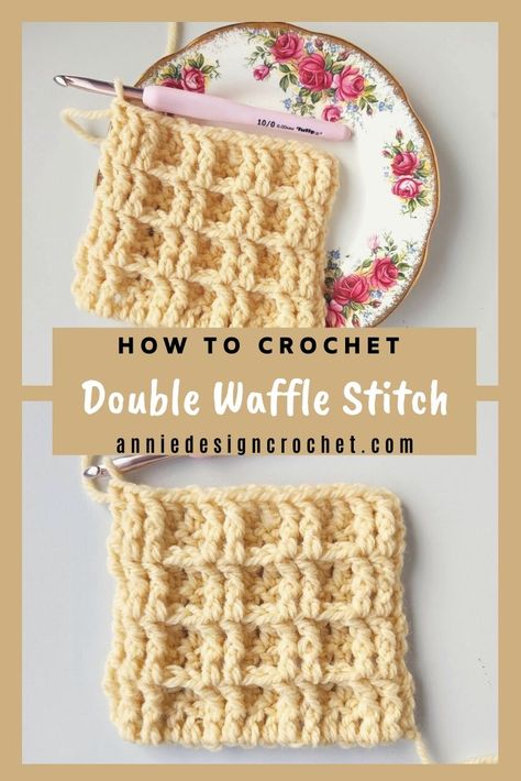 How to crochet the Waffle Stitch with an easy tutorial. This fun and textured stitch creates a lovely crochet fabric. Any weight yarn and matching hook can be used, and you can make gorgeous squishy blankets with this stitch. Kitchen Potholders, Modern Haken, Crochet Waffle, Crochet Waffle Stitch, Dishcloth Crochet Pattern, Crochet Stitches For Blankets, Crochet Dishcloth, Crochet Blanket Designs, Waffle Stitch