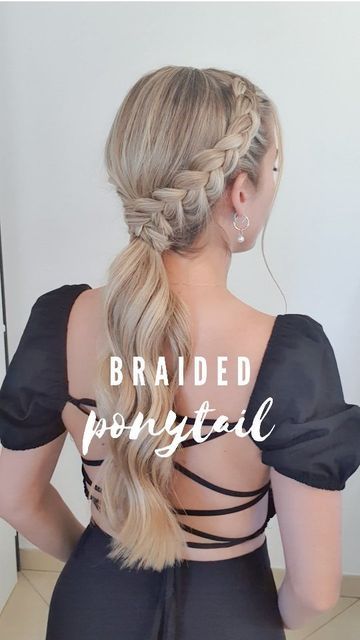 Two Braids Back Into A Ponytail, French Braid Under Ponytail, Two French Braids Into Low Ponytail, Braid With Low Ponytail, Braids Back Into A Ponytail, Side Dutch Braid Ponytail, Dutch Braid Into Low Ponytail, How To Do A Braid Into A Ponytail, Two Braids And A Ponytail