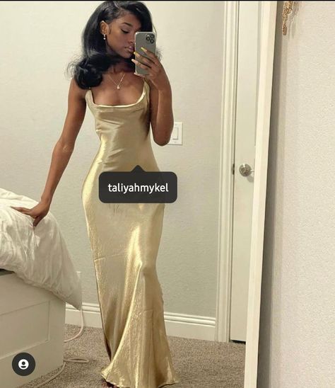 Brown Skin Tan Silk Dress Brown Skin Wedding Dress, Gold Debs Dresses, Brown Gown Dress Wedding, Silk Birthday Outfit, Birthday Silk Dress, Brown Silk Dress Long, Gold Silk Dress Outfit, Brown Skin Dress Outfit, Brown Skin Prom Dress