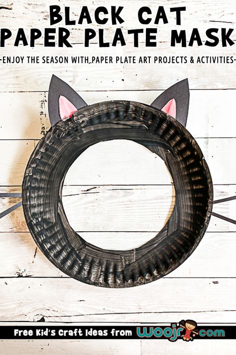 Black Cat Paper Plate Craft Halloween Cat Preschool Craft, Cat Eyfs Activities, Black Craft Preschool, Black Crafts For Preschoolers, Black Cat Activities For Preschool, Splat The Cat Craft, Halloween Cat Crafts Preschool, Cat Projects For Preschool, Black Cat Crafts Toddlers