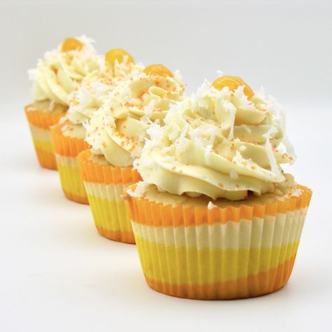 Passion Fruit Cupcakes, Passion Fruit Filling, Orange Foods, Coconut Cupcake Recipes, Fruity Cupcakes, Coconut Cupcake, Pineapple Cupcakes, Passion Fruit Curd, Fruit Cupcakes