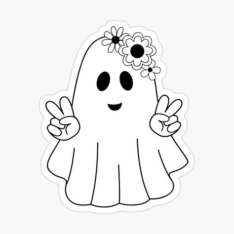 Get my art printed on awesome products. Support me at Redbubble #RBandME: https://www.redbubble.com/i/sticker/Cute-Floral-Ghost-by-Catalinandrei/164219834.JCQM3?asc=u Ghost Holding Flowers Tattoo, Floral Ghost Tattoo, Ghost With Flower Crown Tattoo, Ghost Tattoos Flower, Ghost Flower Tattoo, Ghost Floral Tattoo, Floral Ghost, Halloween Stickers, Art Painting Acrylic