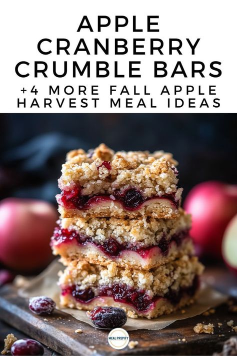 A stack of apple cranberry crumble bars with a buttery topping, great for dessert-focused fall apple harvest meal prep ideas. Cranberry Crumble Bars, Apple Cranberry Crumble, Apple Cider Pulled Pork, Cranberry Crumble, Apple Crumble Bars, Cranberry Bars, Apple Bars, Meal Prep For Beginners, Slow Cooker Apples