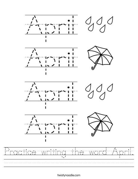 Practice writing the word April Worksheet - Twisty Noodle April Worksheets, Esl Kindergarten, Worksheets For Kindergarten, Homeschool Education, Learning Worksheets, Pre K Activities, Practice Writing, Homeschool Kindergarten, Kindergarten Learning