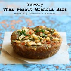 [Post #61 for 365 days of Vegan, Gluten-Free, Portable Power Pucks]As I was pressing the almonds into the tops of the Savory Almond-Rosemary Granola Bars, I knew what variation I wanted to do next: spicy Thai peanut.It's a bad habit of mine: as I am finishing up one project, I tend... Peanut Granola Bars, Peanut Granola, Savory Granola, Power Bar, Peanut Butter Roll, Thai Peanut, Spicy Thai, Thai Cooking, Small Food Processor