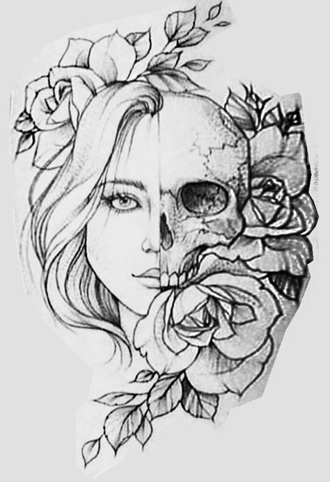 Half And Half Skull Tattoo, Half Woman Half Skull Tattoo Design, Half Lady Half Skull Tattoo, Half Skull Half Woman Face Tattoo, Half Face Half Skull Tattoo, Half Woman Half Skull Tattoo, Half Skull Half Face Tattoo, Half Skull Face, Simbols Tattoo