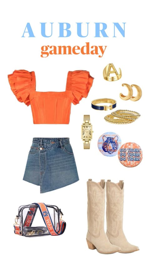 auburn outfit!!! Auburn Gameday Outfit, Clemson Outfits, Rush Week Outfits, College Gameday Outfits, Auburn Football, College Football Games, Football Game Outfit, Nashville Outfits, Concert Fits