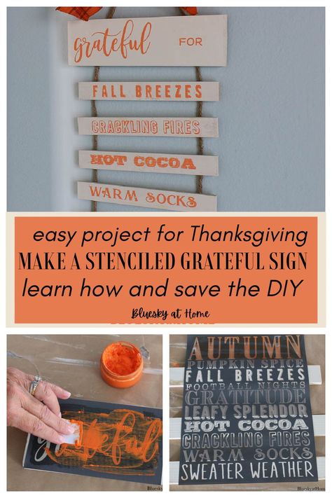 How to Stencil a Grateful Thanksgiving Wood Sign. Stencils make an easy wood sign for Thanksgiving and a great holiday decoration. Use this project as inspiration for your own holiday sign. Get the project and make it today. Thanksgiving Wood Crafts, Bff Party, Thanksgiving Accessories, Thanksgiving Entertaining, Fall Vignettes, Thanksgiving Projects, Stencil Projects, Wine Crate, Thanksgiving Diy