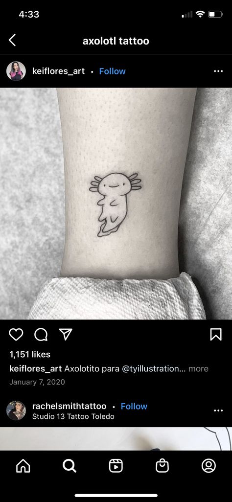 Axolotl Tattoo Drawings, Matching Axolotl Tattoos, Minecraft Axolotl Tattoo, Small Axolotl Tattoo, Axalotal Tattoo, Axolotl Tattoo Simple, Cute Lil Tattoos Simple, Axolotl Tattoo Cute, Axotl Tattoo