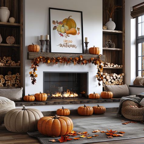 Elevate your seasonal decor with this charming pumpkin wall art. Perfect for adding a touch of cozy fall vibes to any room. Embrace the autumn spirit with this unique piece! Looking for the perfect fall-themed decor? This exquisite pumpkin wall art is a must-have for your seasonal display. Designed with care, it brings a warm and inviting touch to your home. Add a pop of autumn flair to your space with this stunning pumpkin Digital Art. You will receive 5 jpg files in the following sizes: 1. 4:6 Fall Fireplace Mantel Decor, Built In Shelf Decor, Fall Fireplace Mantel, Fall Living Room Ideas, Autumnal Decor, Autumn Living Room, Autumn Spirit, Pumpkin Wall, Fall Fireplace