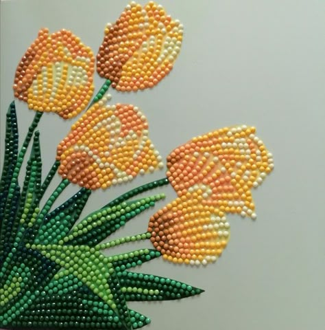 Diamond Painting Flowers, Painting On Thermocol, Bead Mosaic Art, Thermocol Art, Magam Works, Cereal Art, Diamond Art Ideas, Bead Work Embroidery, Bead Artwork