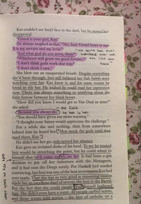 my annotations of soc To Kill A Kingdom Annotations, Six Of Crows Annotation, Fourth Wing Annotations, Inej Six Of Crows, Aesthetic Annotations, Book Annotation Tips, Book Annotating, Annotating Books, Annotated Books