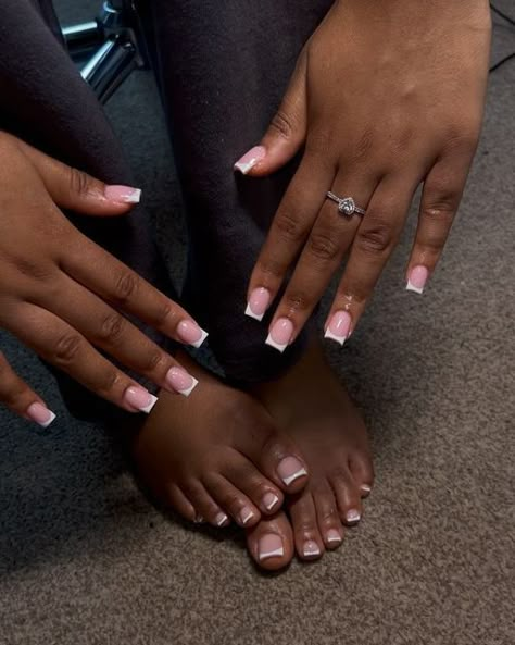 White Nails And Toes Matching, Soft White Nails Acrylic, Mani And Pedi Ideas, Nail And Toes Matching Ideas, Matching Nail And Toe Sets, Maintenance Week, Nurse Nails, Acrylic Toe Nails, Acrylic Toes