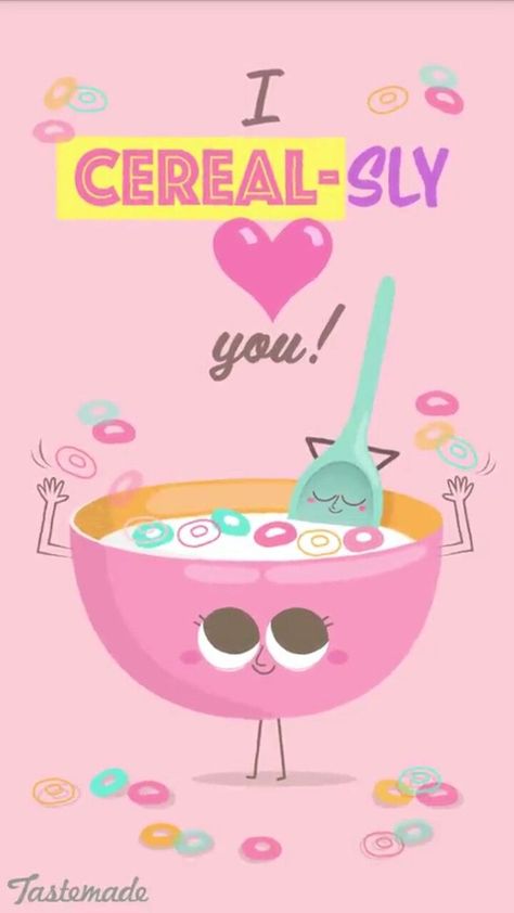 I cereal-sly Love you! Valentine Food Puns, Cereal Puns, Cute Valentines Day Quotes, Valentine Food, Cheesy Puns, Food Jokes, Punny Puns, Punny Cards, Funny Food Puns