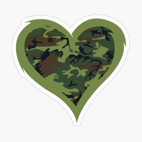 Get my art printed on awesome products. Support me at Redbubble #RBandME: https://www.redbubble.com/i/sticker/Army-Camouflage-Heart-by-mishmashmuddle/48456300.JCQM3?asc=u Army Stickers, Army Camouflage, Green Things, Army Women, Heart Stickers, Camouflage, Awesome Products, My Art, Camo