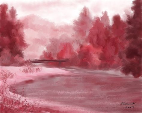 monochromatic pink painting Monochromatic Painting Ideas Monochrome, Monochromatic Painting Ideas, Landscape Painting Techniques, Highschool Art, Monochromatic Watercolor, Monochromatic Artwork, Monochrome Landscape, Atmospheric Perspective, Monochromatic Painting