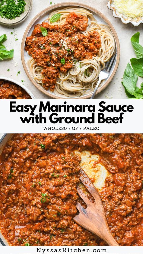 Healthy Marinara Sauce, Sugar Free Marinara Sauce, Quick Marinara Sauce Simple, Low Calorie Marinara Sauce, All Day Marinara Sauce, Easy Marinara Sauce, Ground Beef Pasta, Easy Spaghetti, Healthy Meats